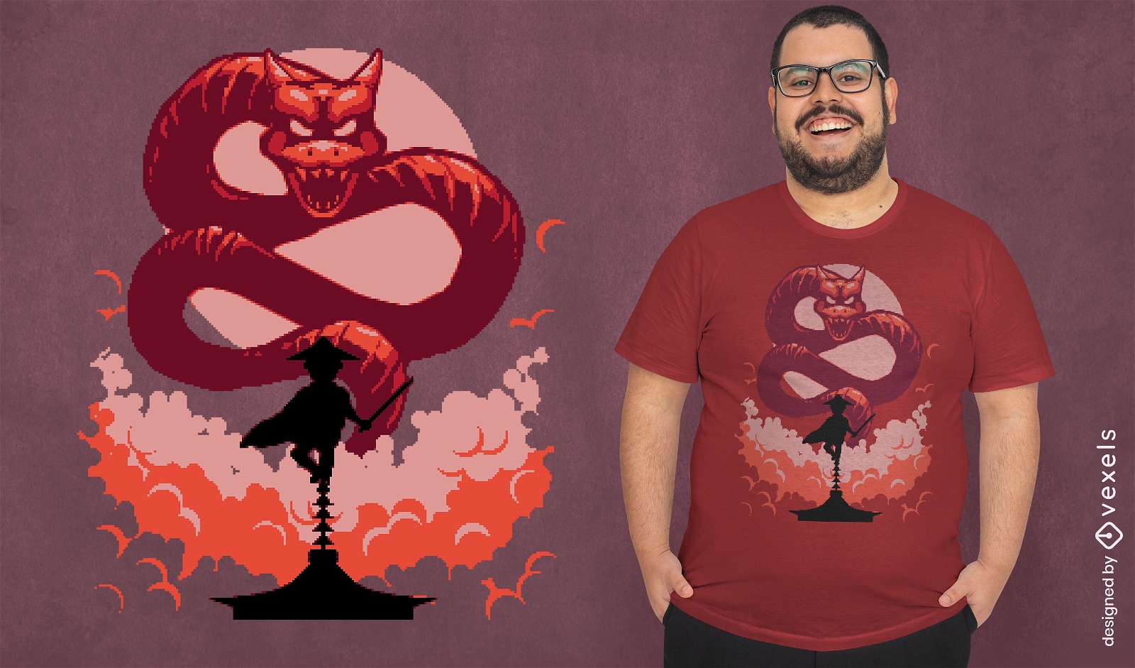 Samurai and dragon creature t-shirt design