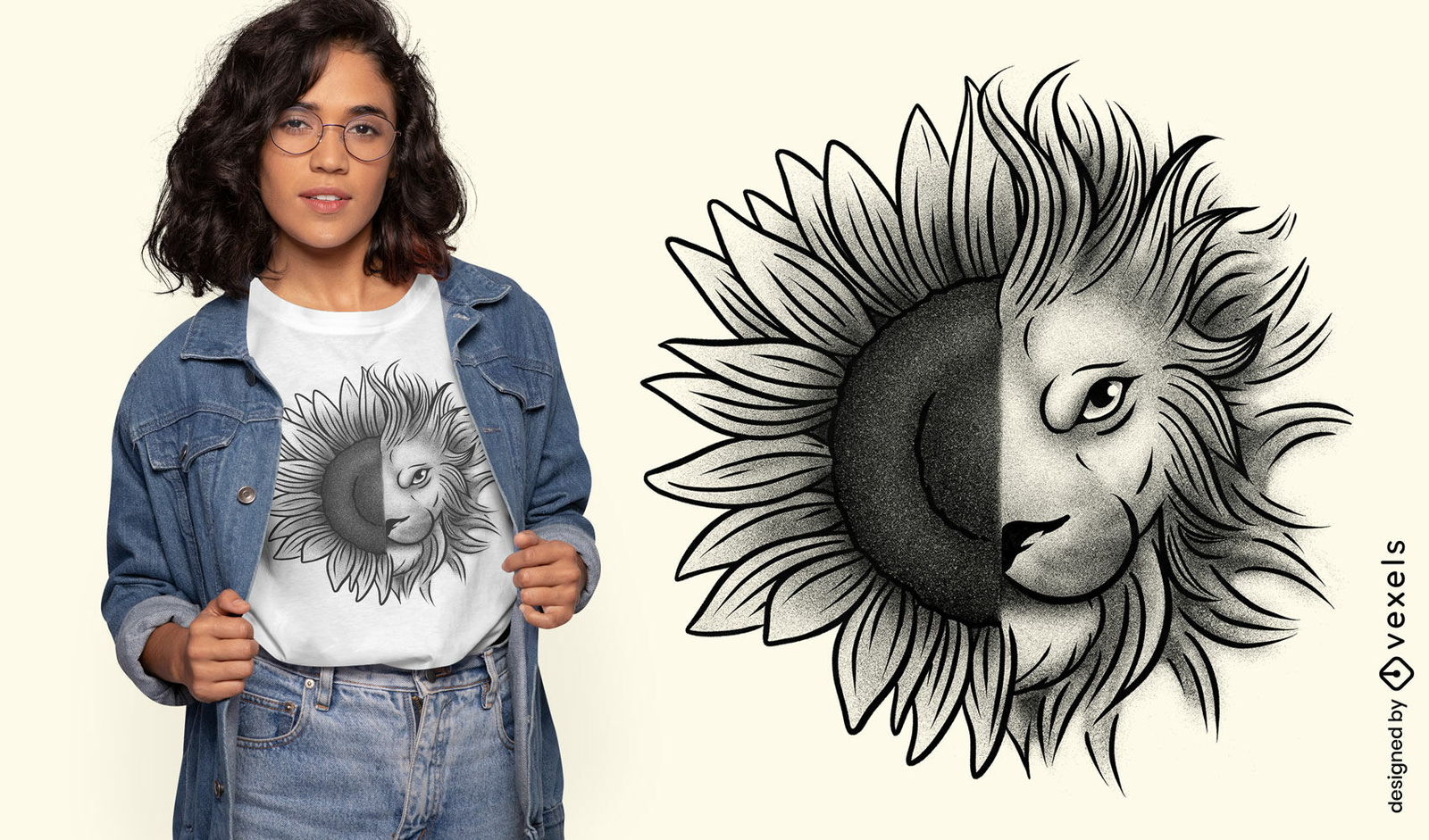 Diseño de camiseta de león girasol