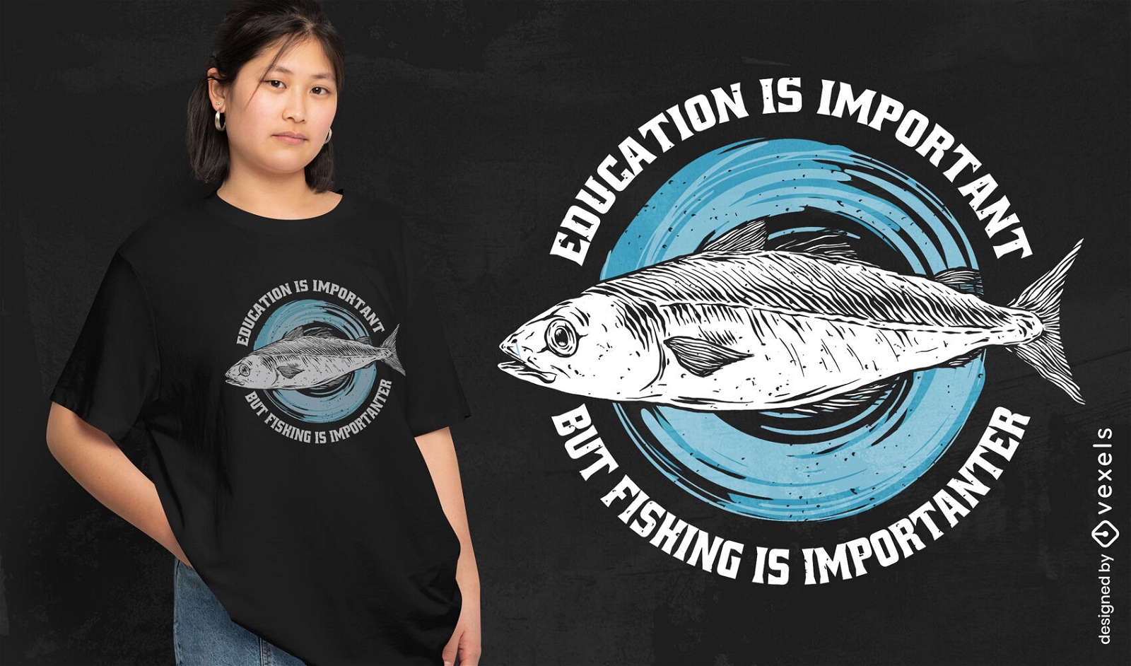Lustiges Bildungsfischen-Zitat-T-Shirt Design