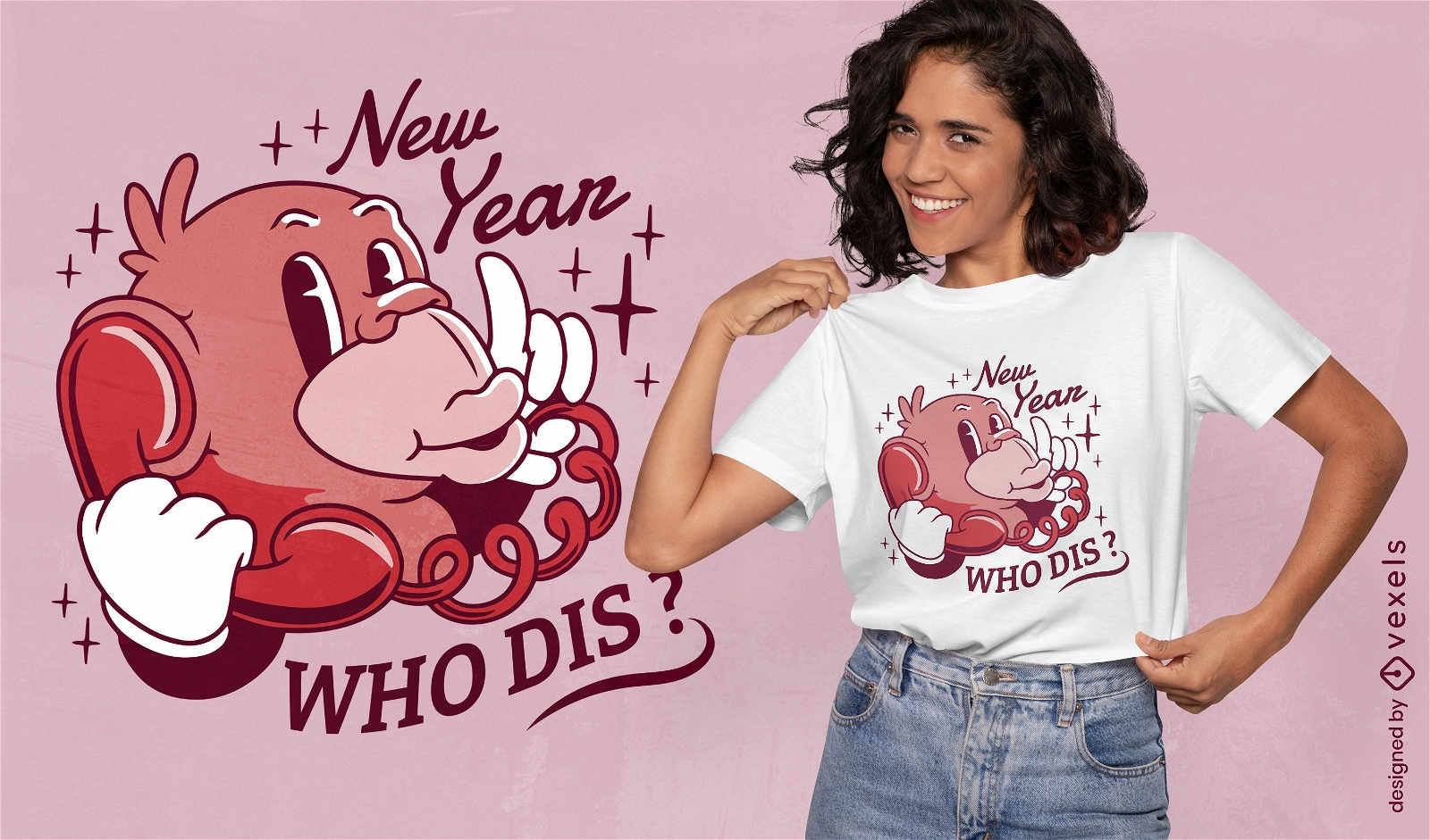 Design de camiseta de ano novo de macaco de desenho animado