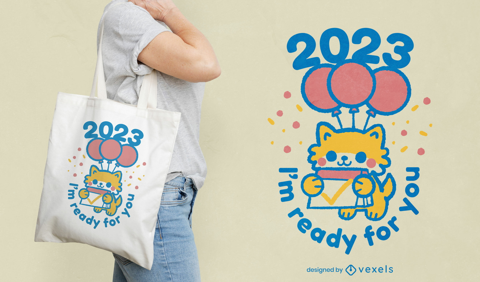 Diseño de bolsa de asas de gato de año nuevo