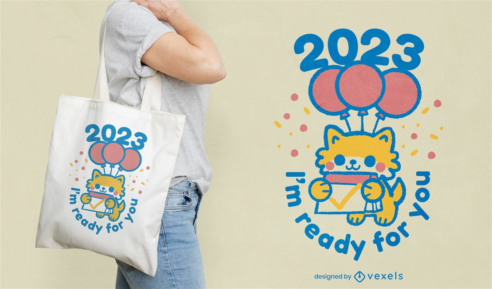 New Year cat tote bag design
