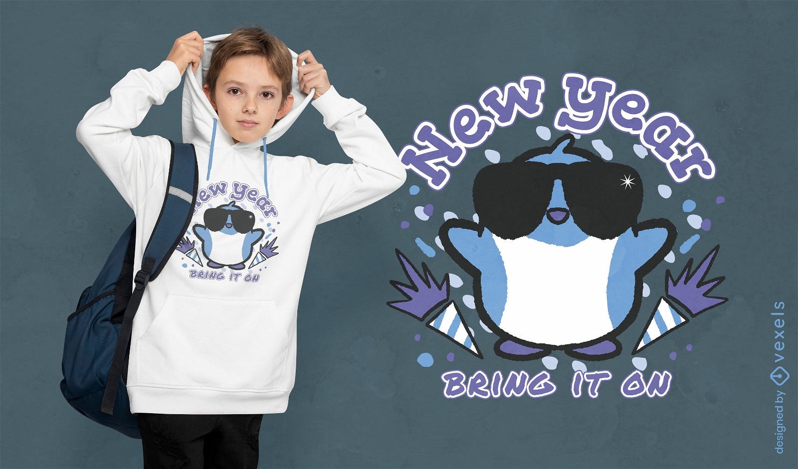 Cartoon-Pinguin-T-Shirt-Design für das neue Jahr