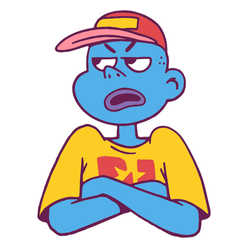 Blue boy with cap and crossed arms PNG Design