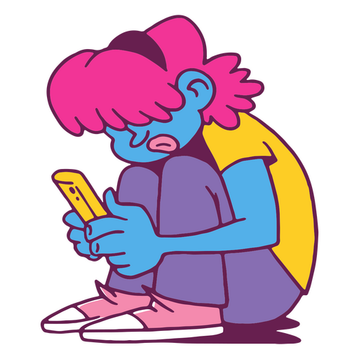 New year cartoon girl texting PNG Design