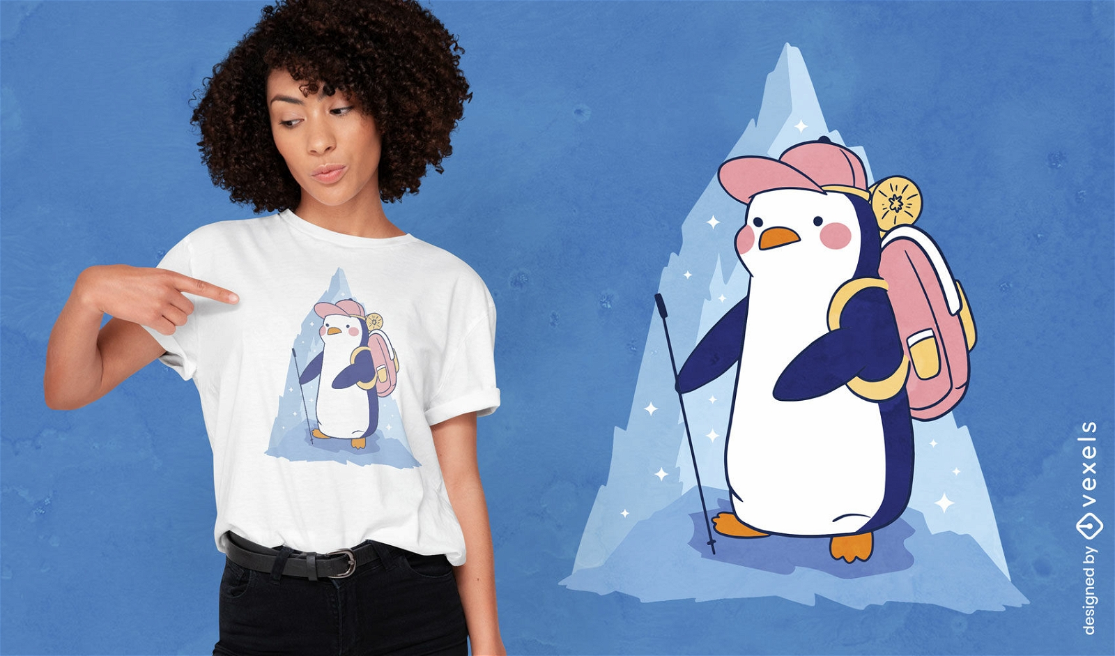 Design de camiseta de caminhada de pinguim