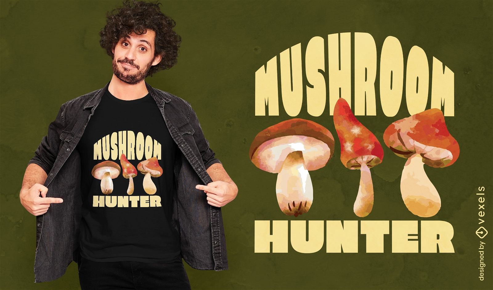 Diseño de camiseta de cazador de hongos.