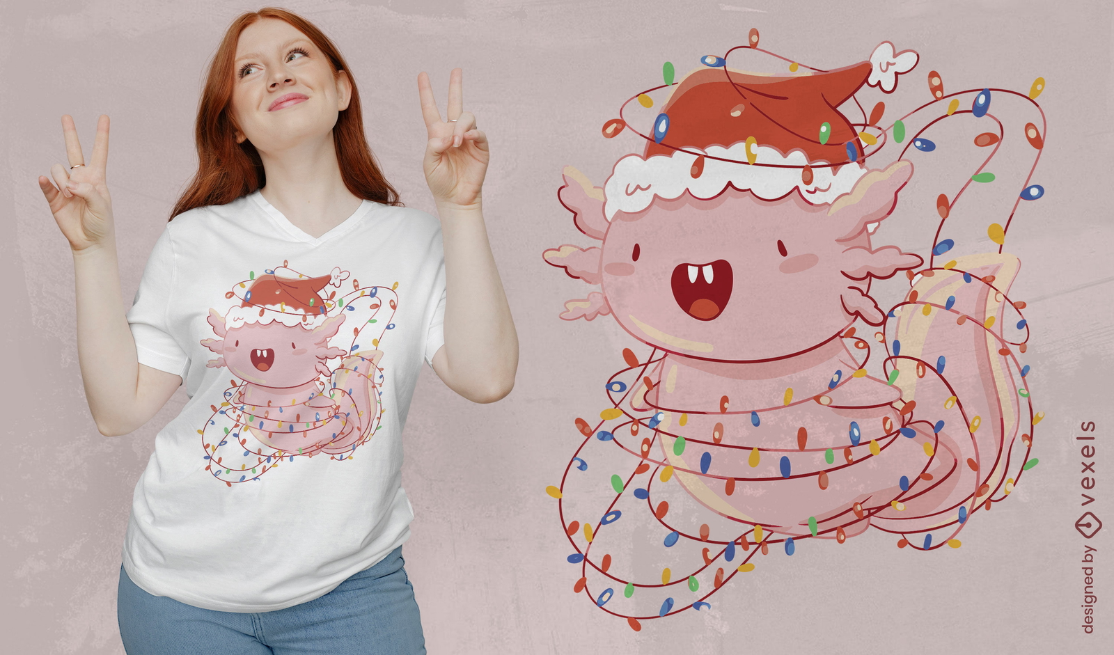 Diseño de camiseta de luces navideñas de Axolotl