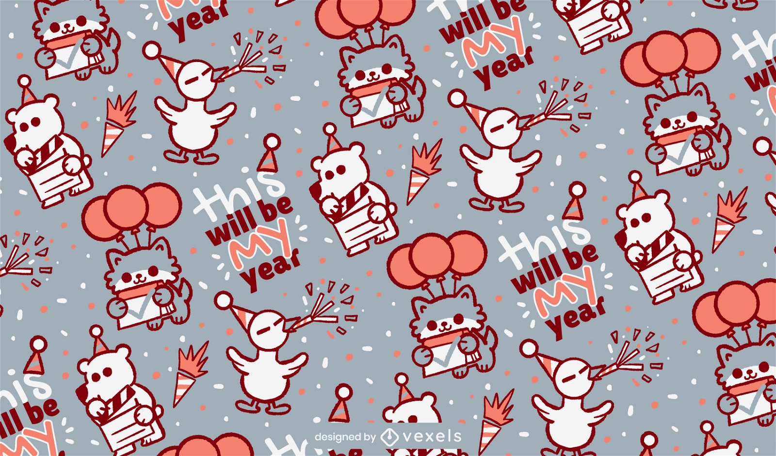 New Year party animals pattern design