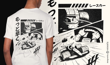 Camiseta de quadrinhos de carro de corrida de anime psd