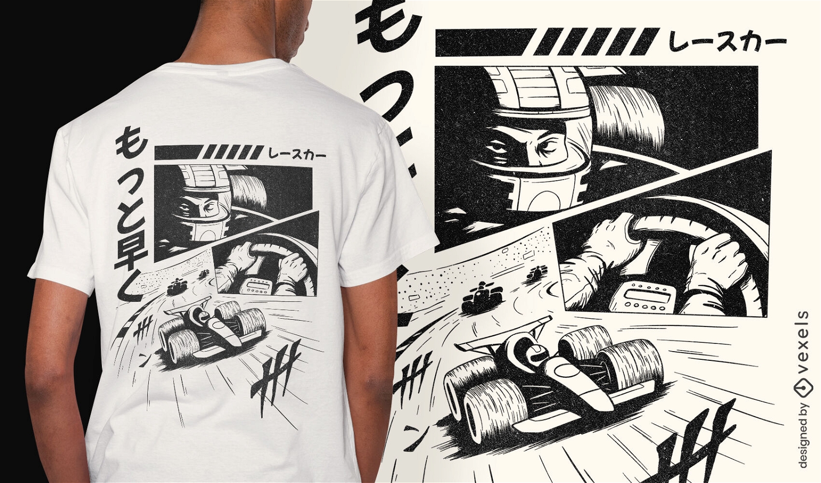 Camiseta de quadrinhos de carros de corrida de anime psd