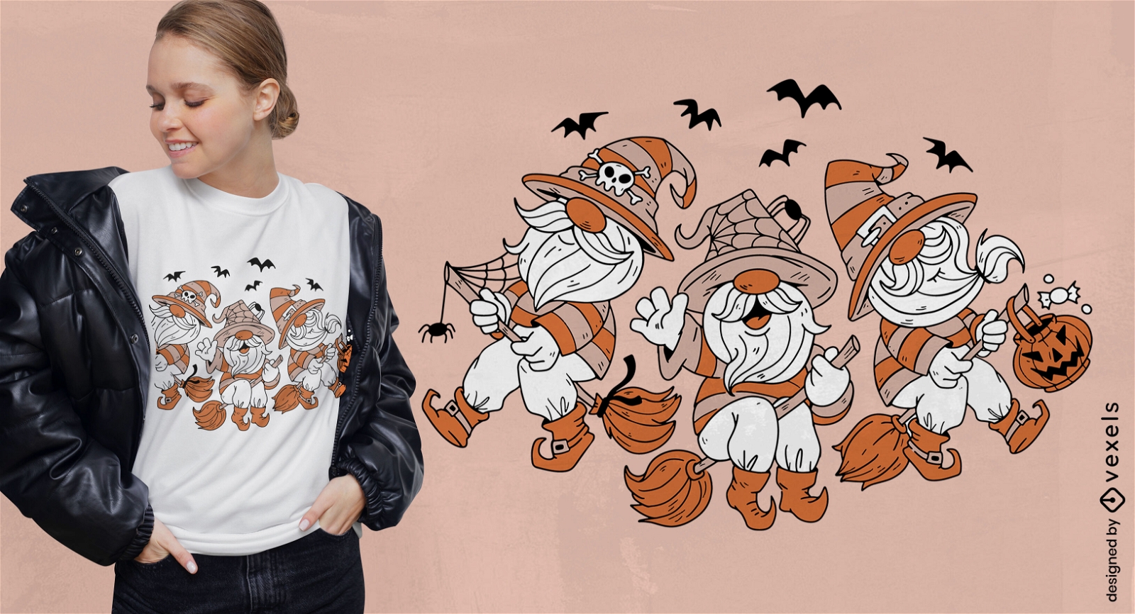 Design de camiseta de gnomos bruxos de Halloween