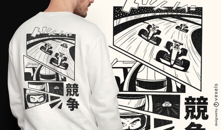 Camiseta de cómic de coche de carreras japonés psd