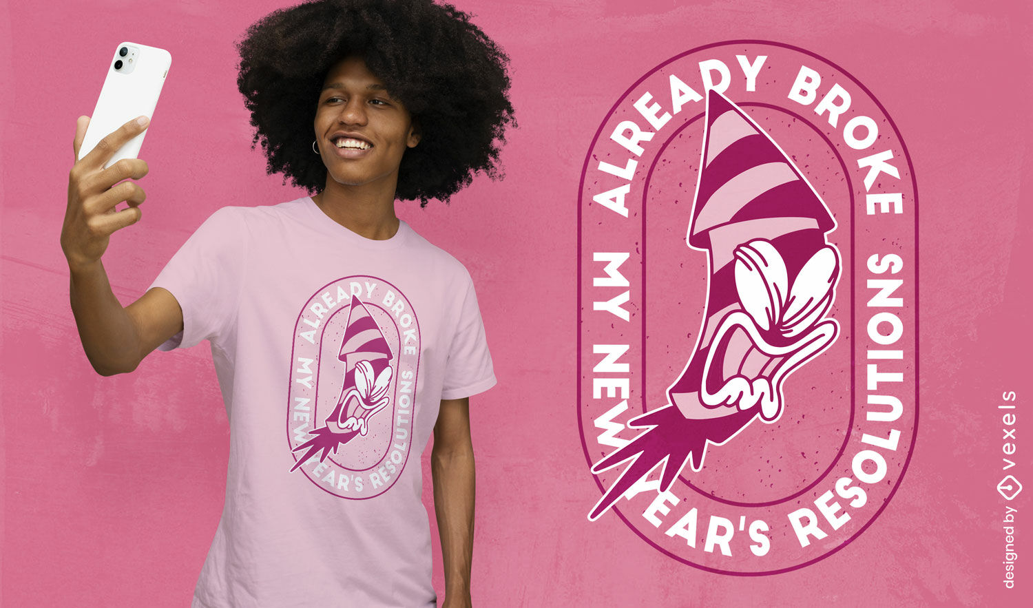 Diseño de camiseta rosa de fuegos artificiales de dibujos animados.