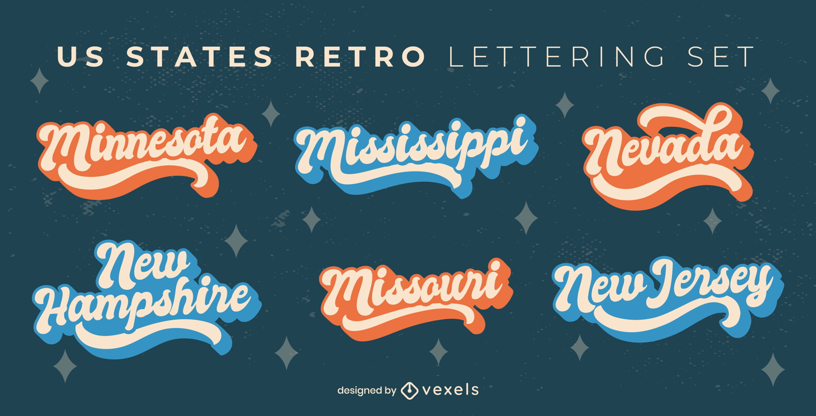 Conjunto de letras retrô de estados americanos