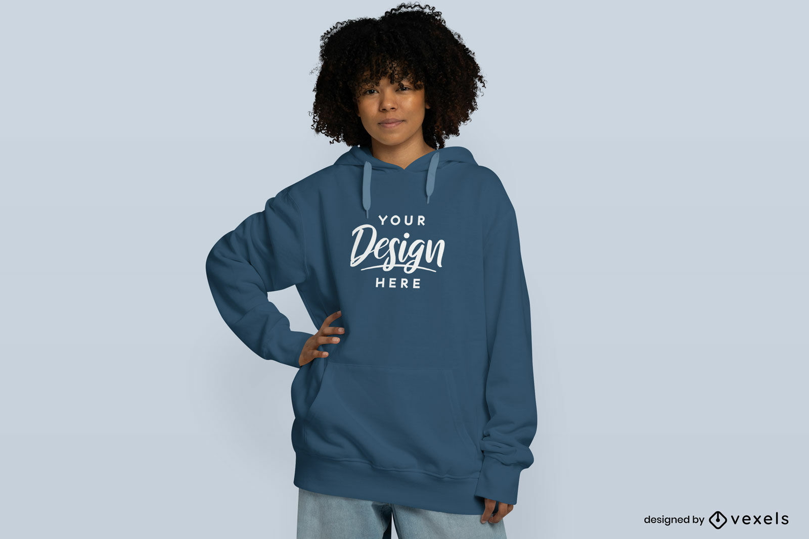 Black woman with curly hair in hoodie mockup