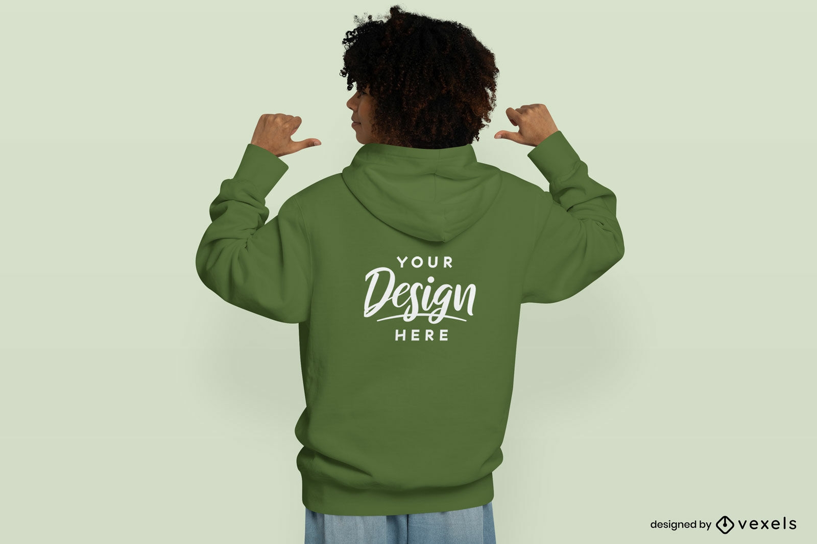 African American woman in green hoodie mockup