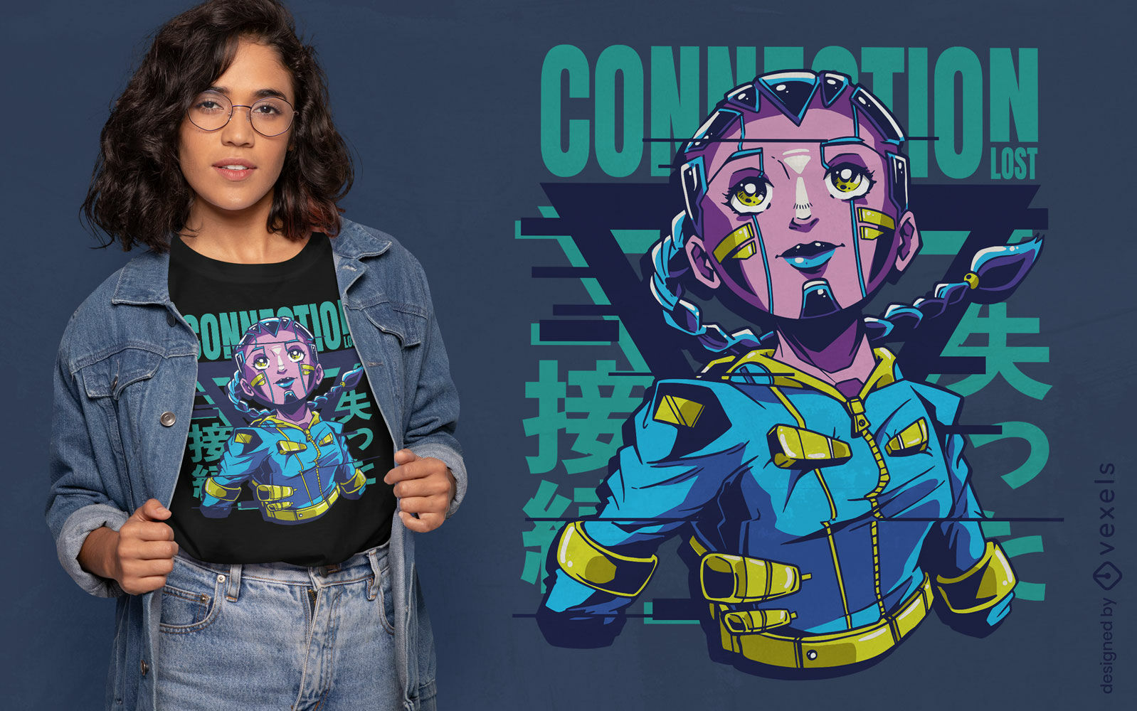 Diseño de camiseta de chica cyberpunk.