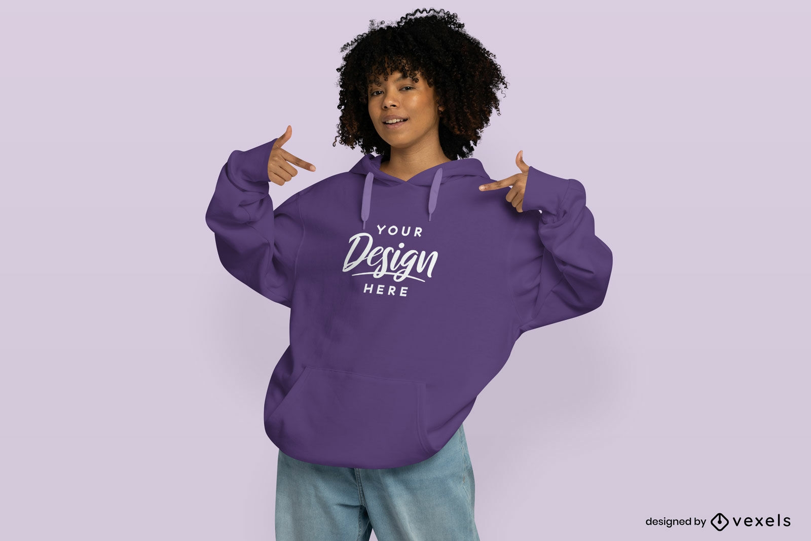 African American woman pointing at her hoodie mockup