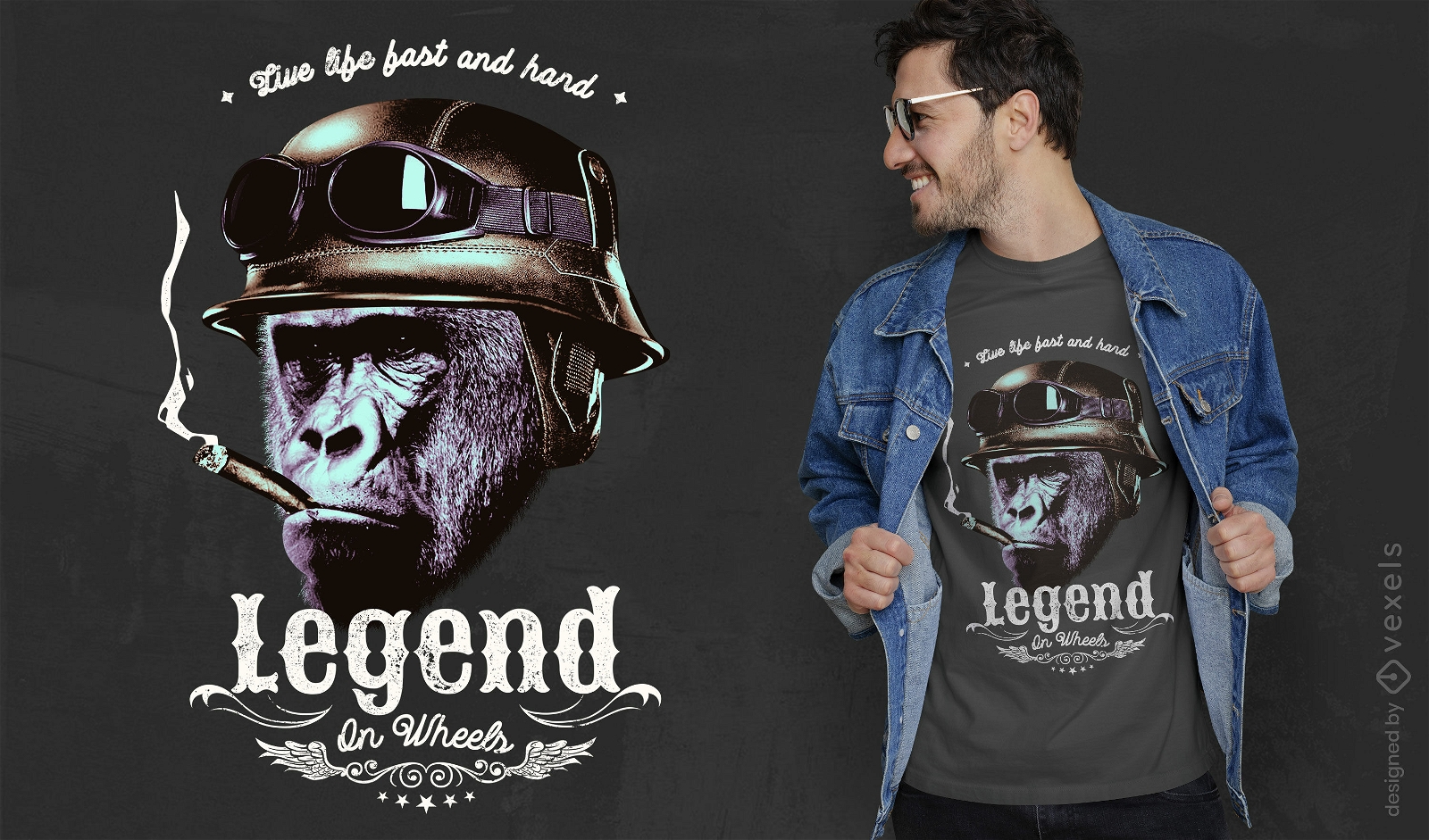 Design de camiseta PSD vintage de gorila aviador
