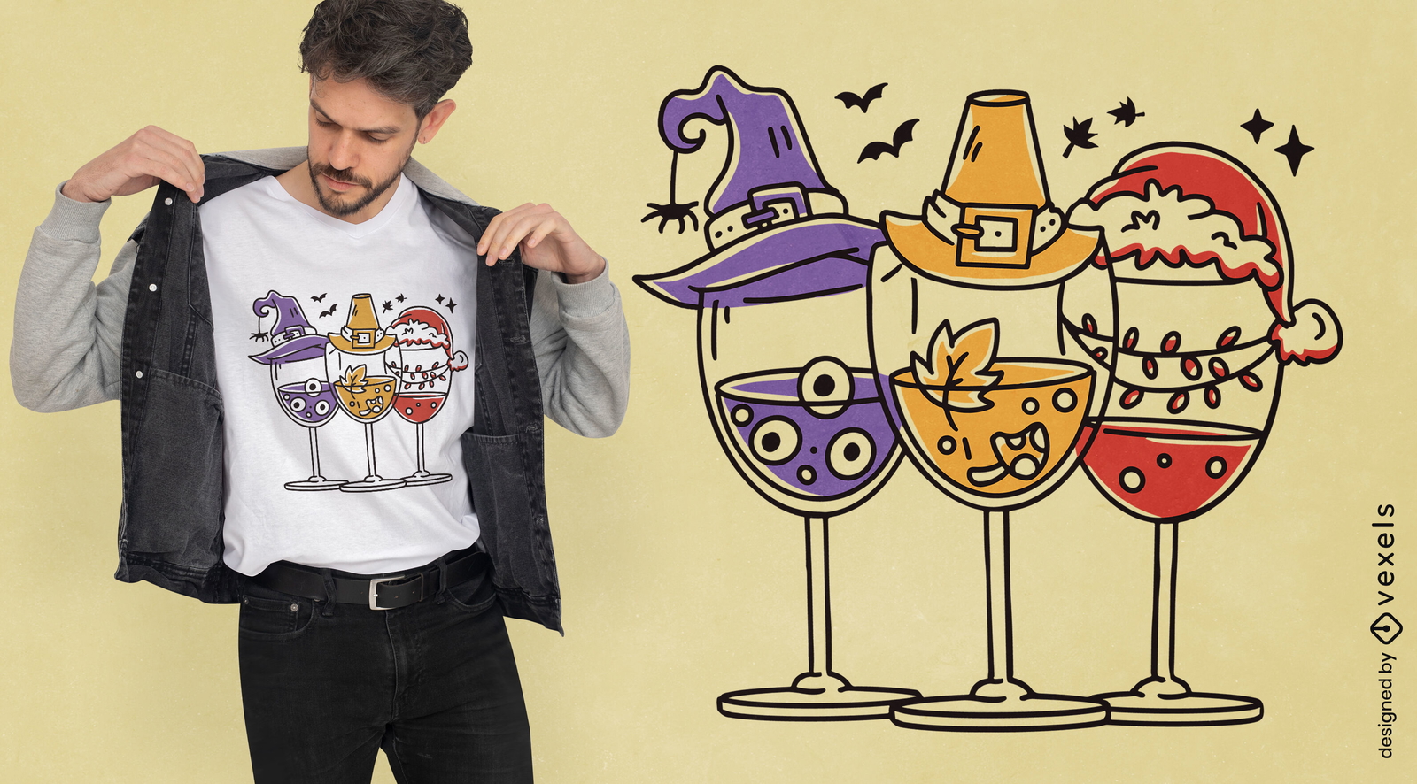 Design de t-shirt de copos de vinho de férias