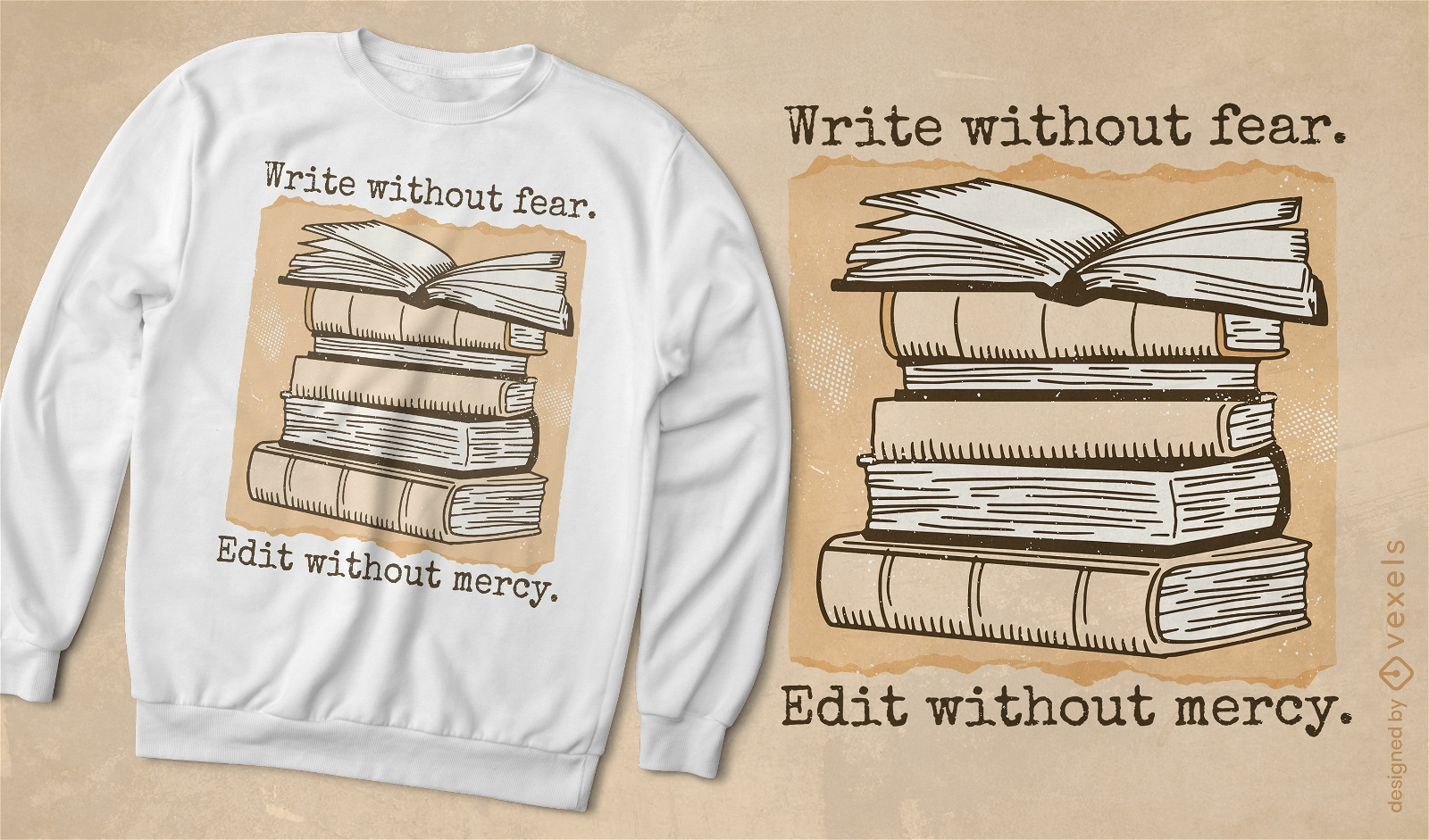 Pilha de design de camiseta de artesanato de autor de livros