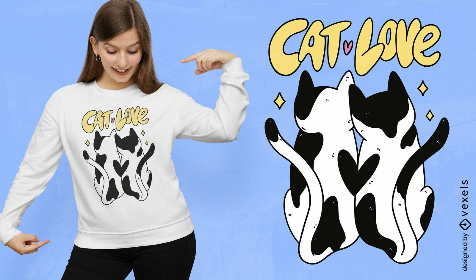 Design de camiseta de casal de amor de gato