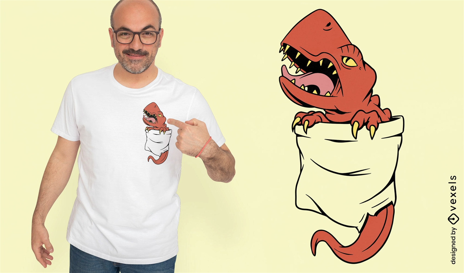 Diseño de camiseta de bolsillo t-rex