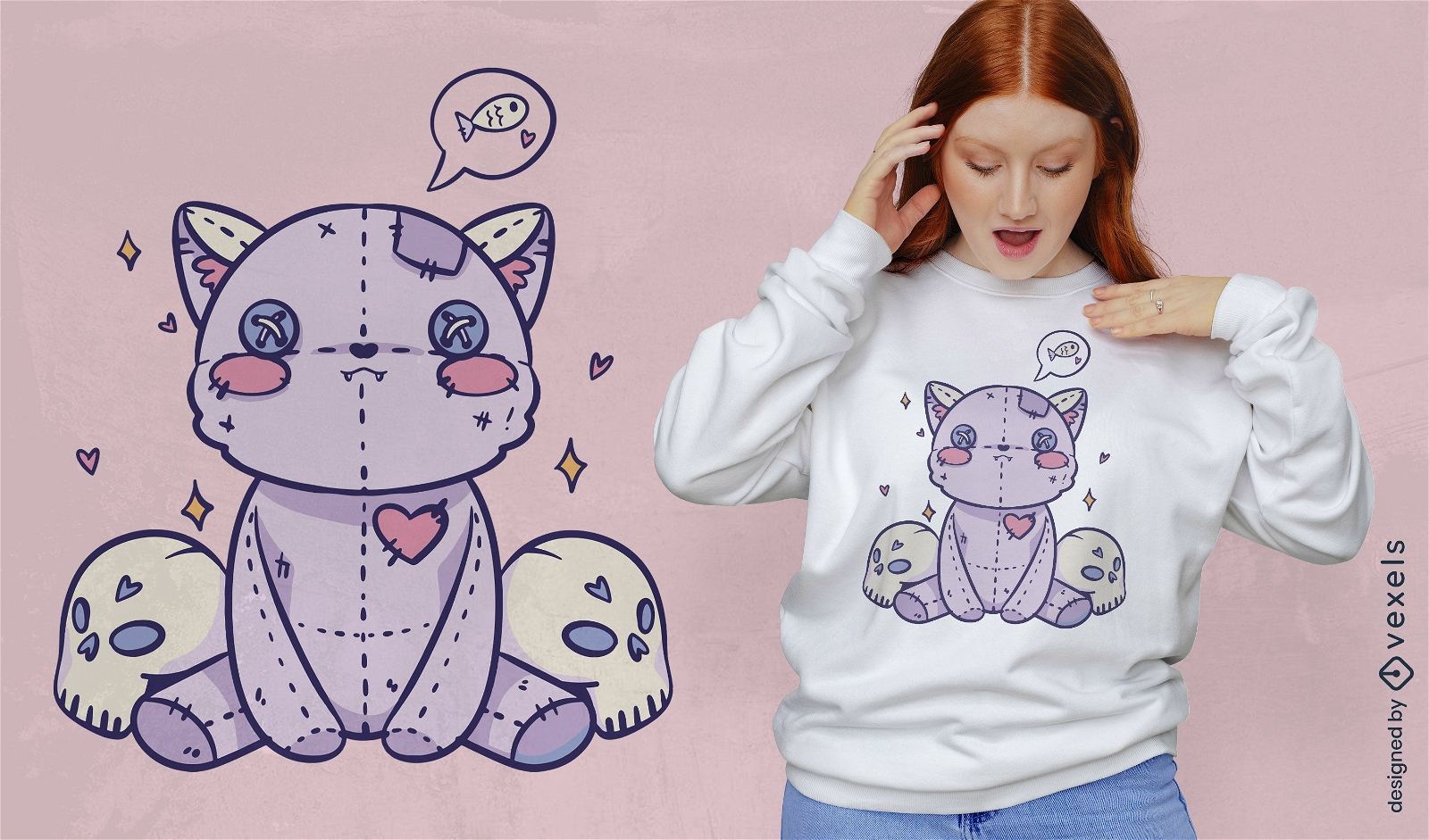 Design de camiseta de gato de pelúcia gótico pastel