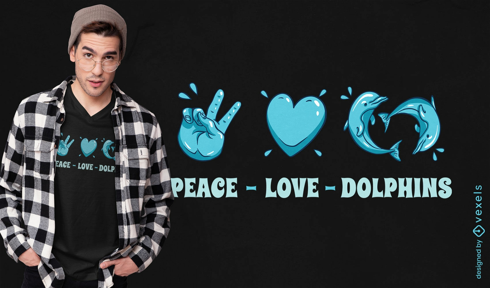 Design de camiseta de golfinhos de amor da paz
