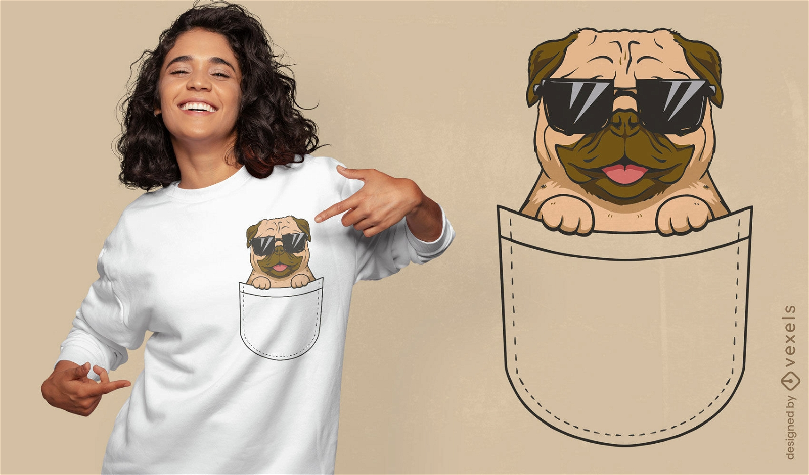 Pug dog animal in pocket t-shirt design