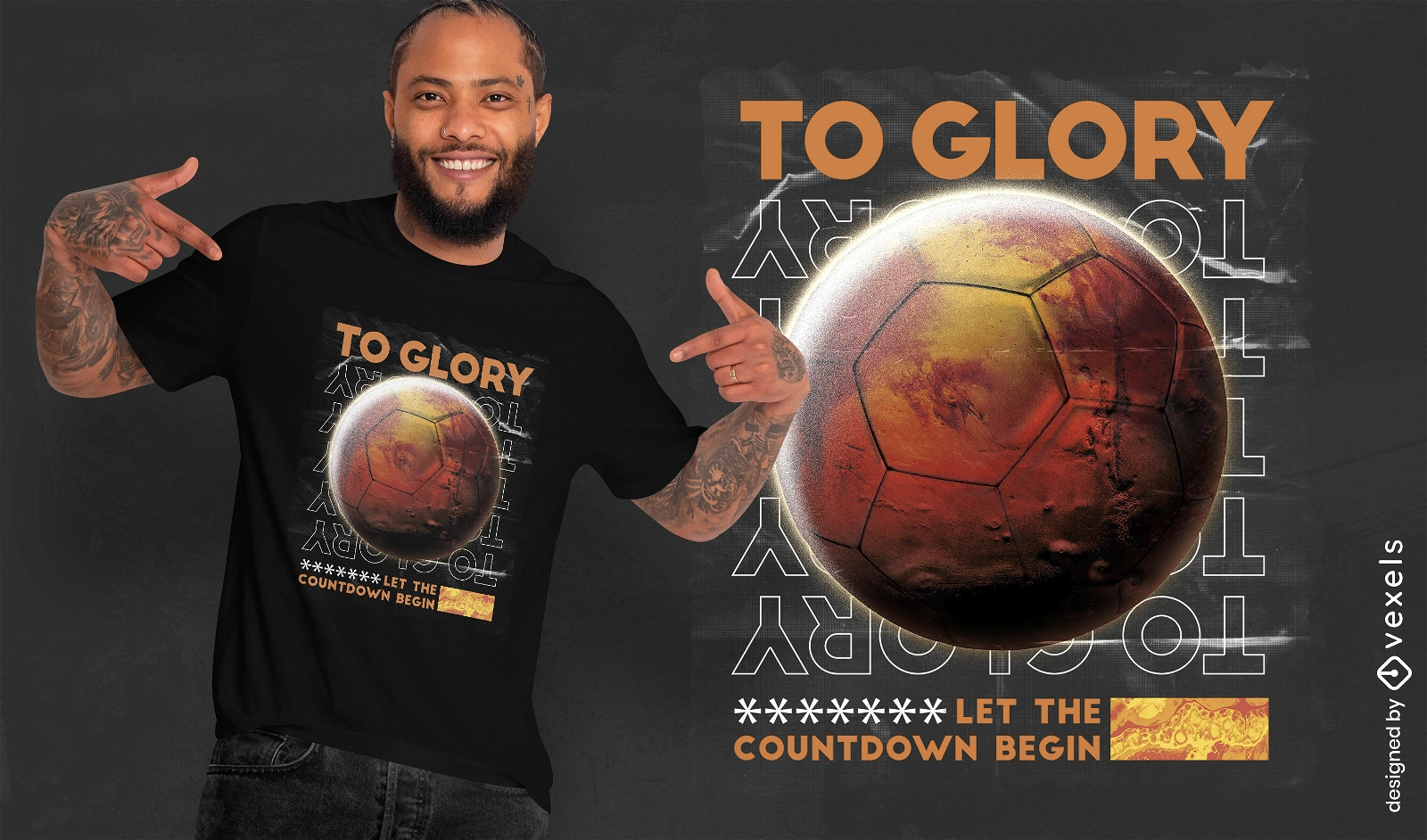 Diseño de camiseta PSD de la gloria del fútbol mundial