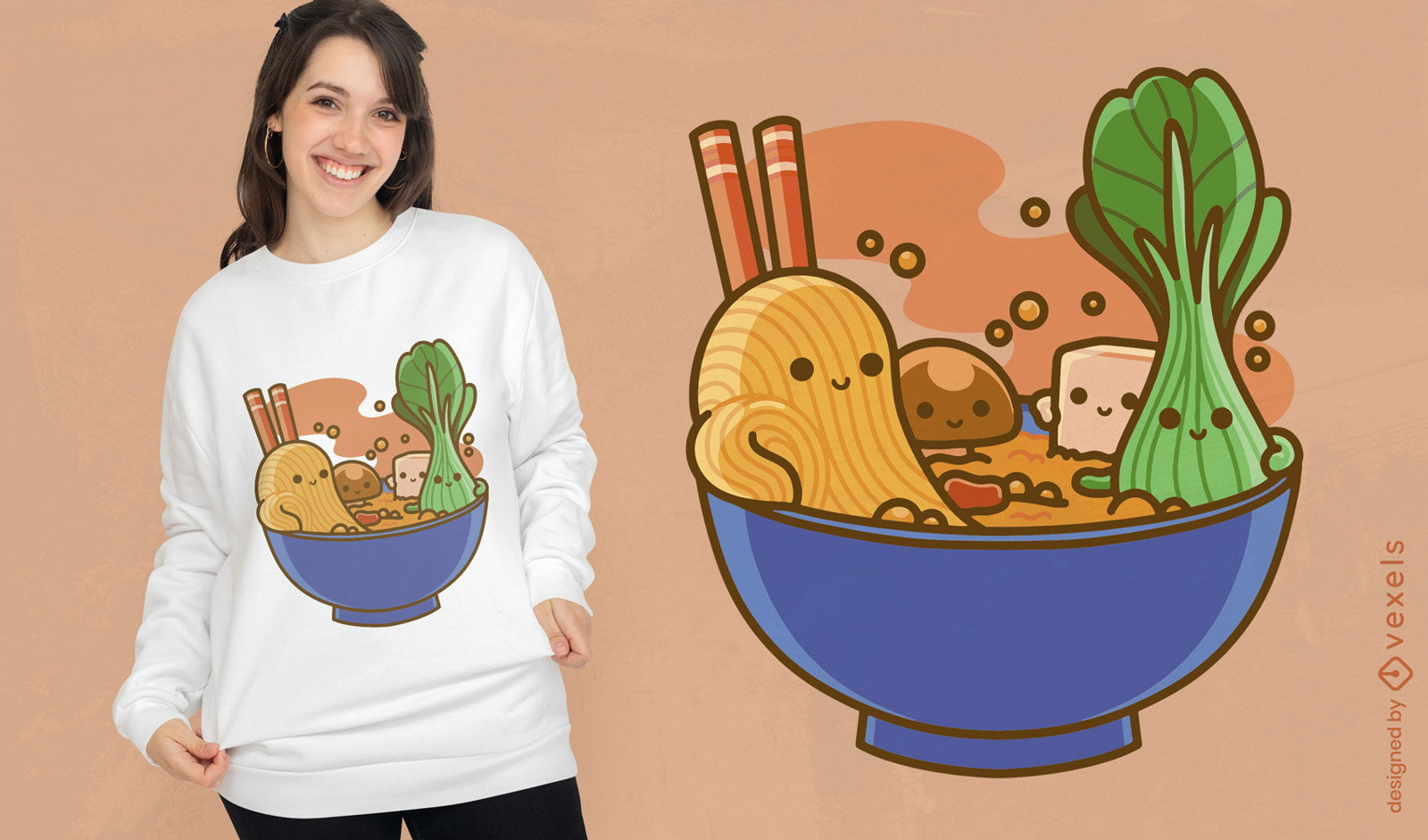 Diseño de camiseta japonesa kawaii ramen