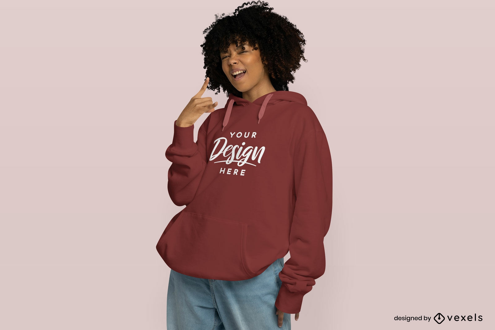 Cool young woman with red hoodie mockup