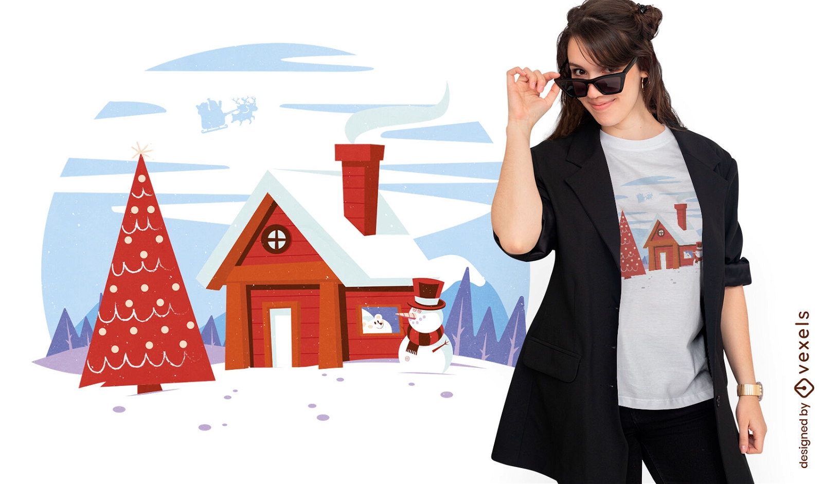 Winter holiday landscape t-shirt design