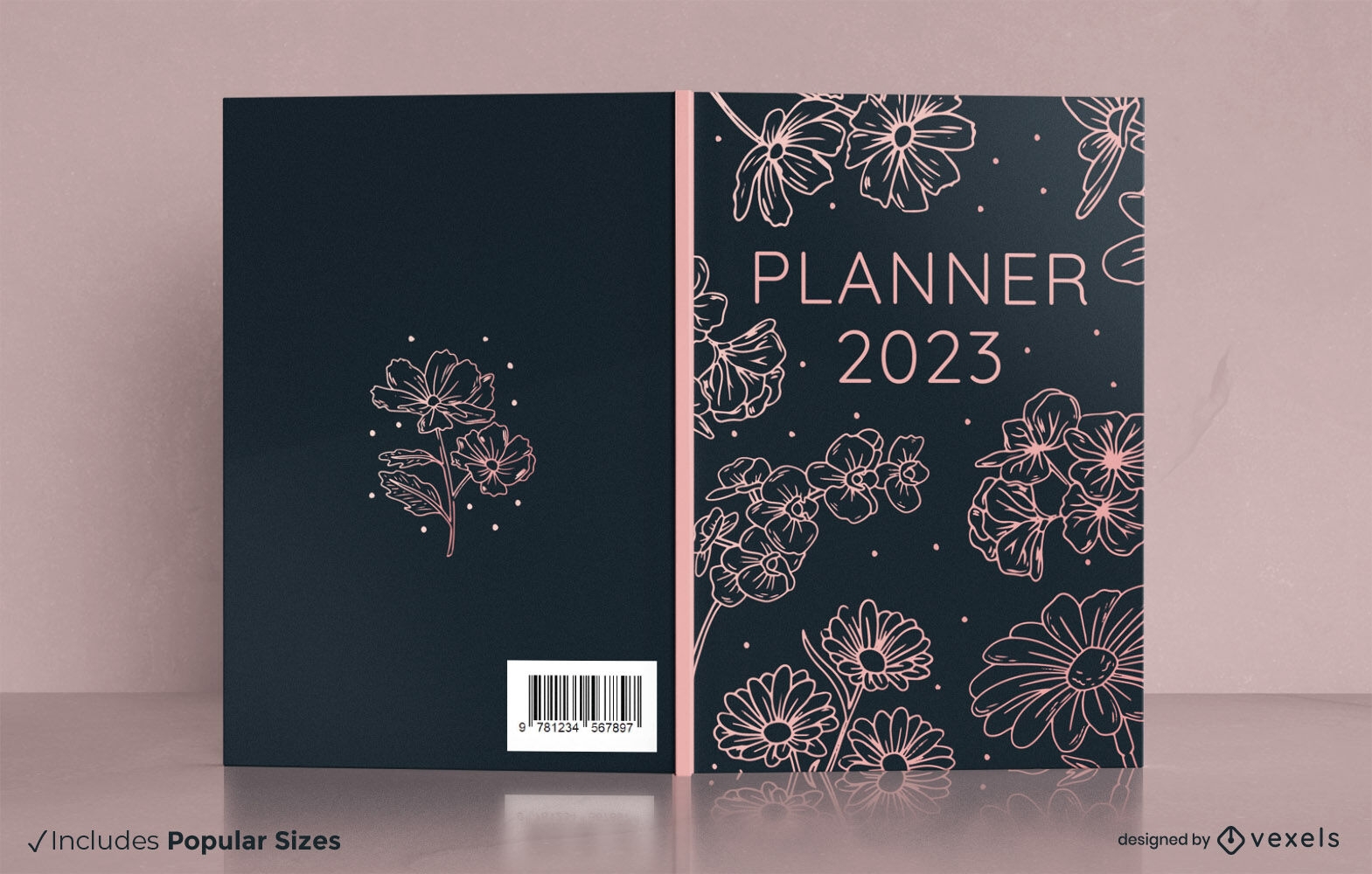 2023 floral planner book cover design