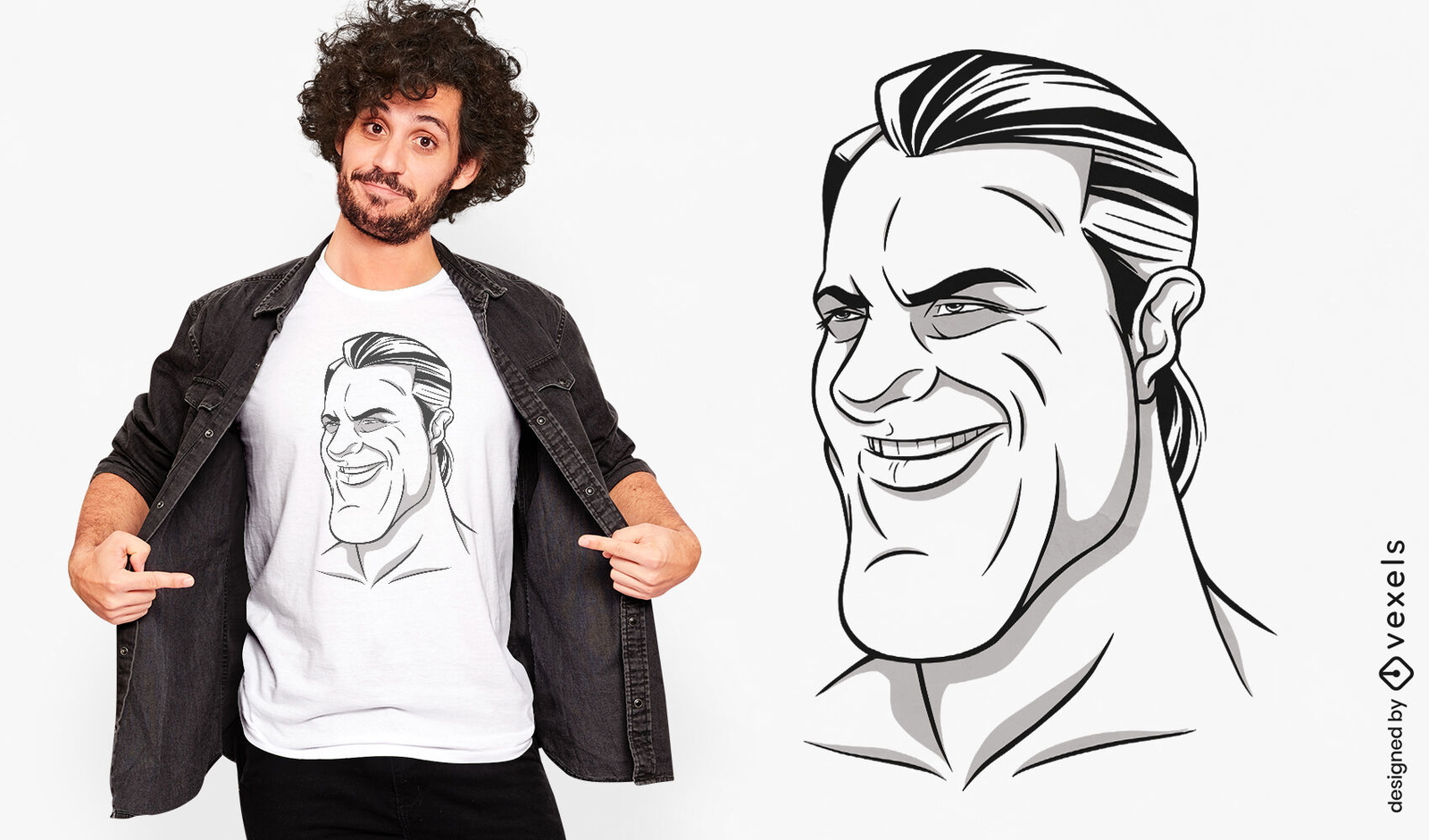 Diseño de camiseta de dibujos animados de cara de hombre fuerte