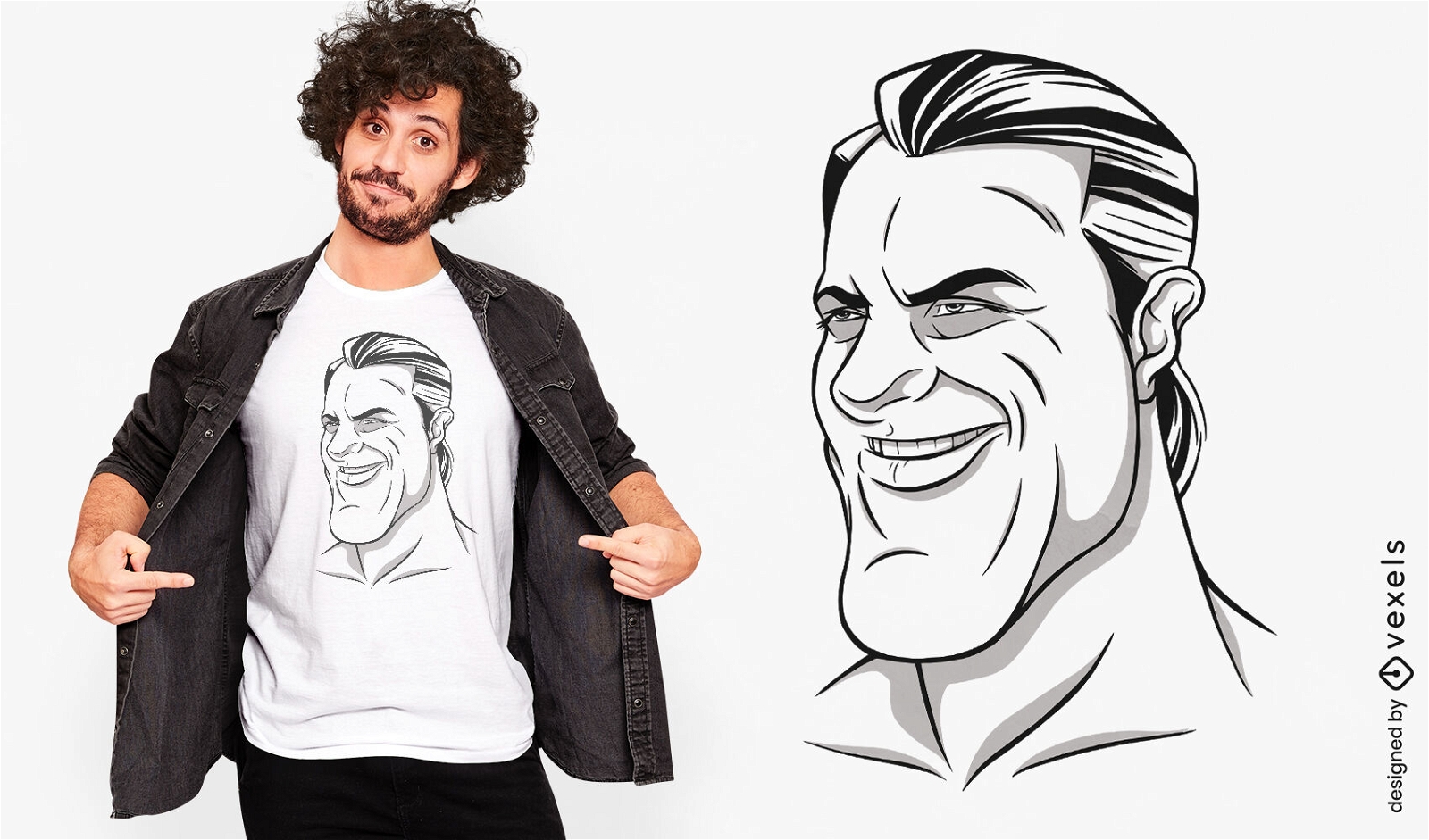 Starker Mann Gesicht Cartoon T-Shirt-Design