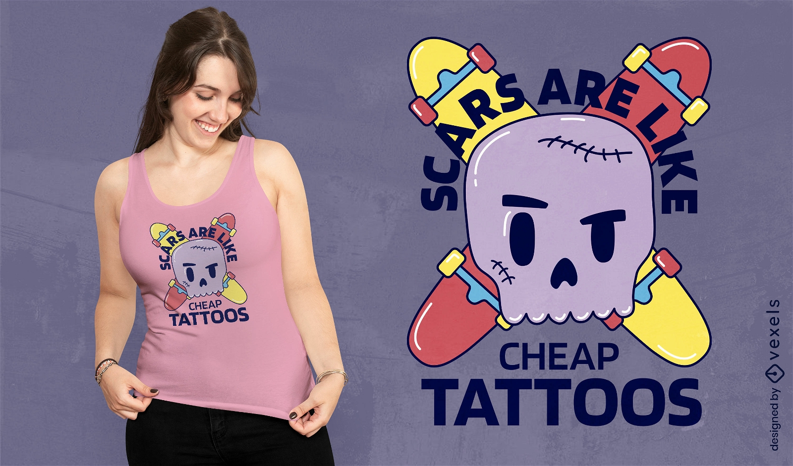 Skull and skateboards t-shirt design