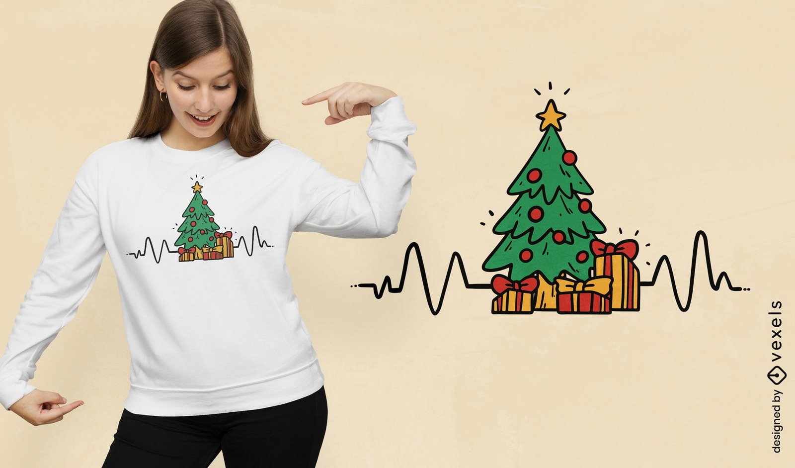 Batimento cardíaco e design de camiseta de natal