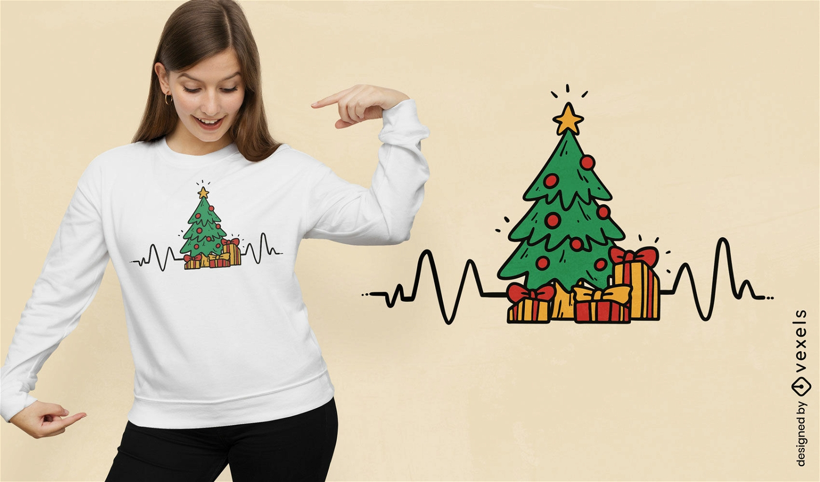 Heartbeat and christmas t-shirt design