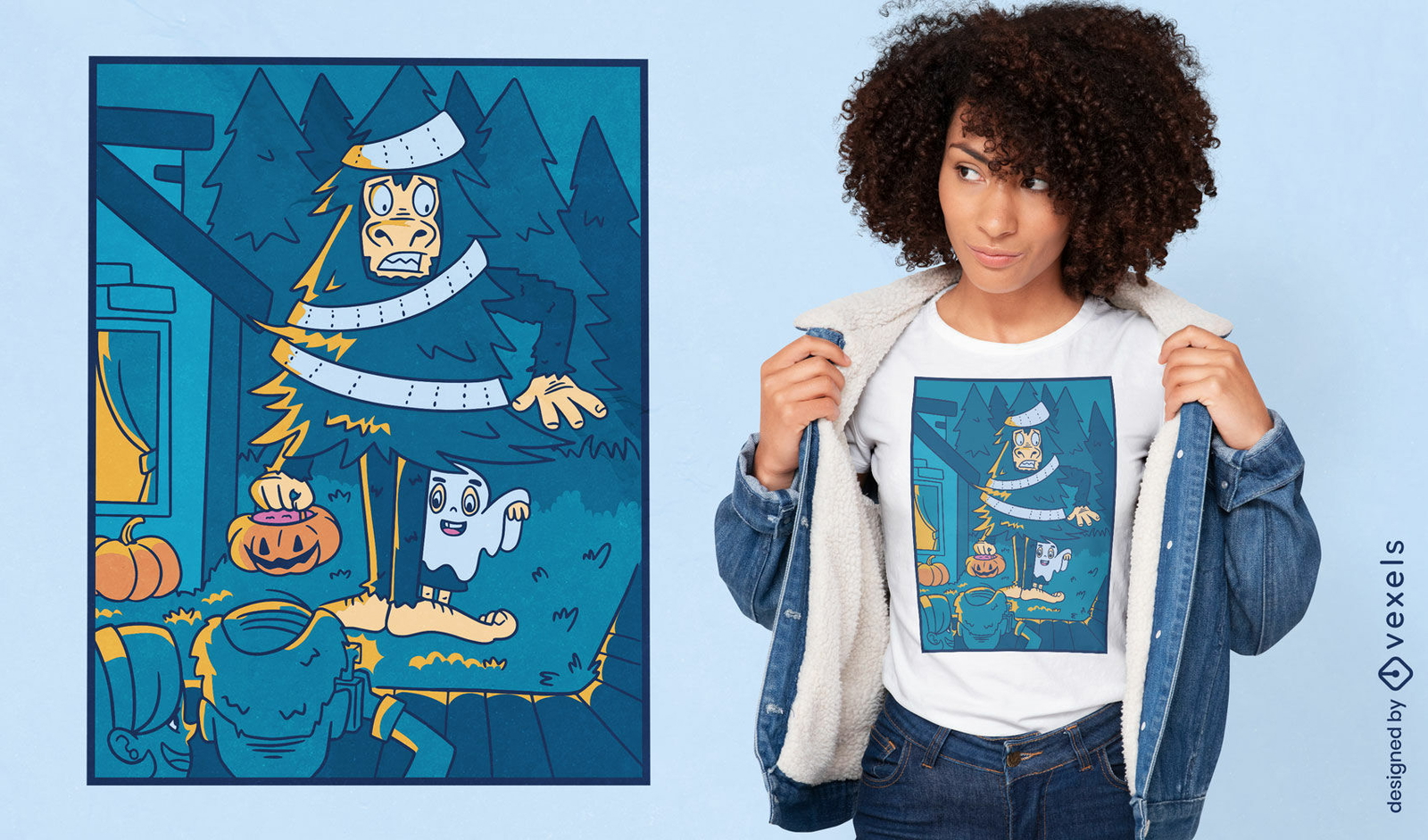 Pé grande no design de t-shirt de halloween de fantasia