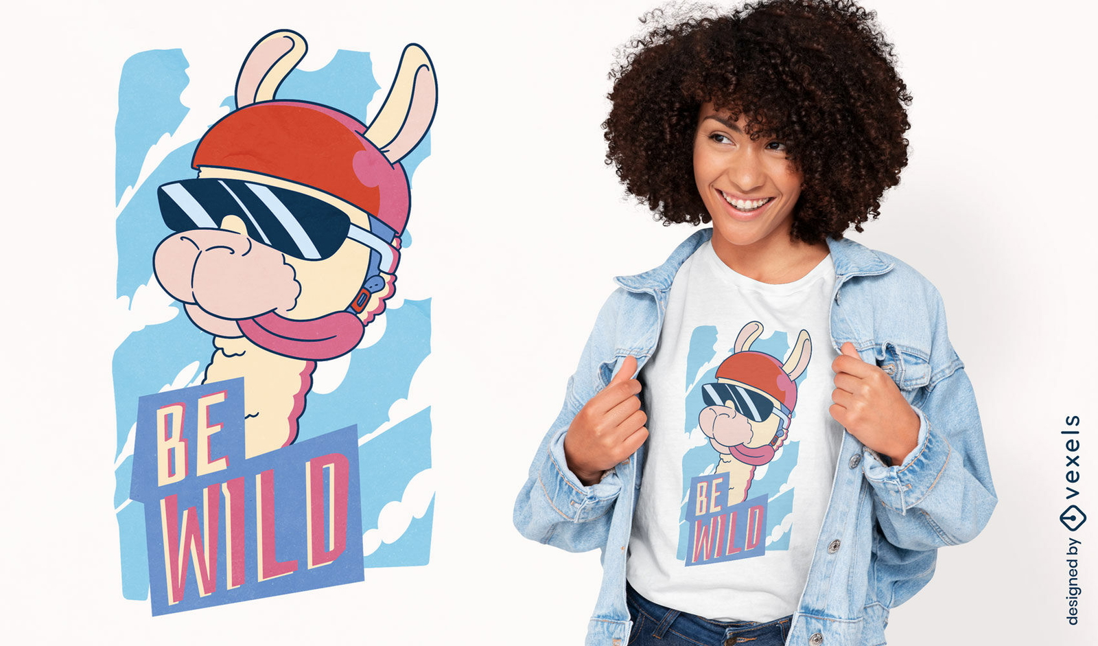 Llama animal con diseño de camiseta de casco