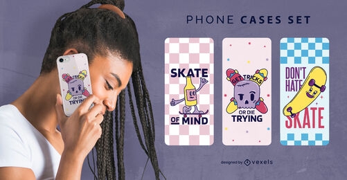 Skateboarding cartoon phone case set