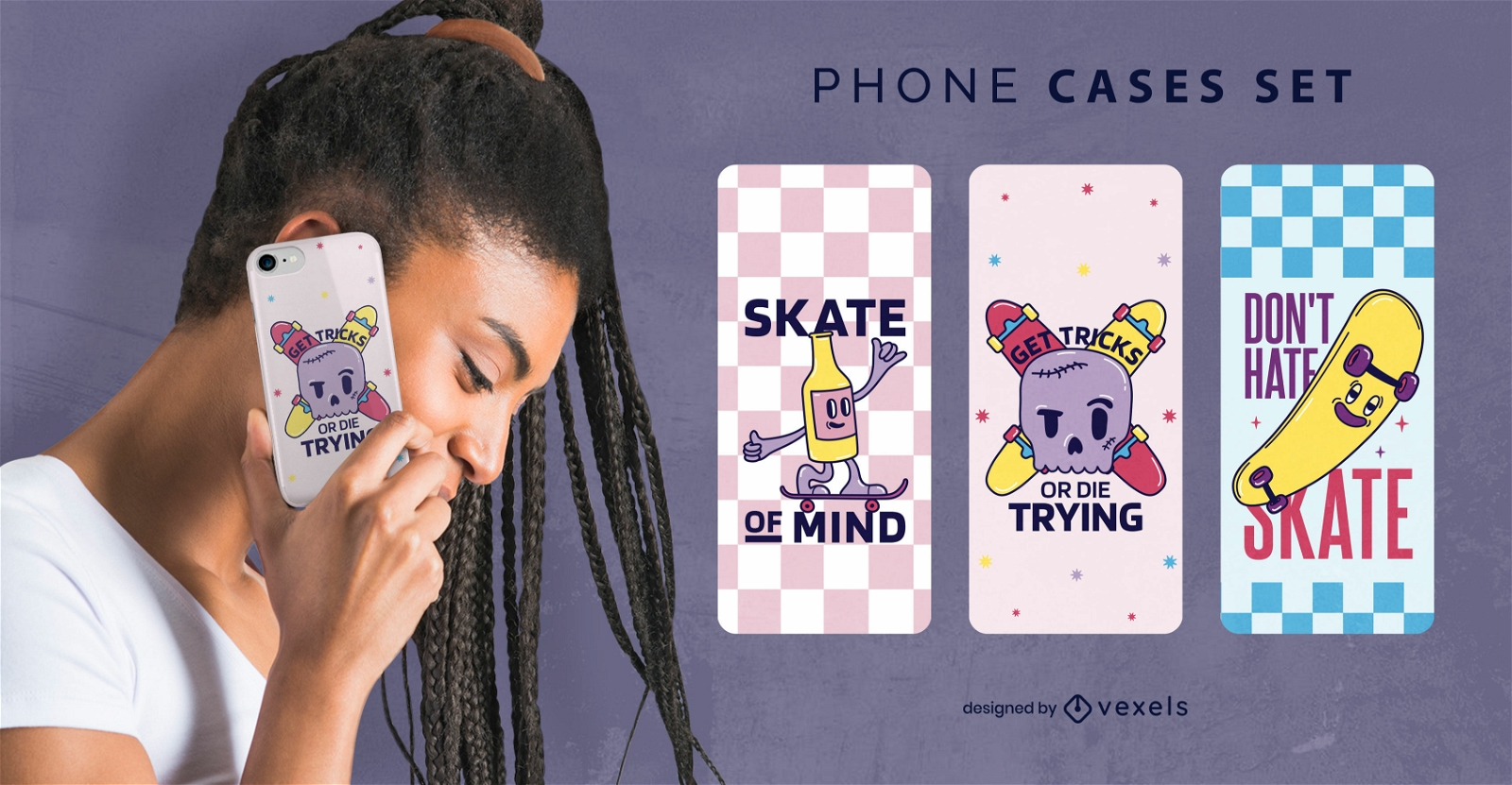 Skateboarding-Cartoon-Telefonkasten-Set