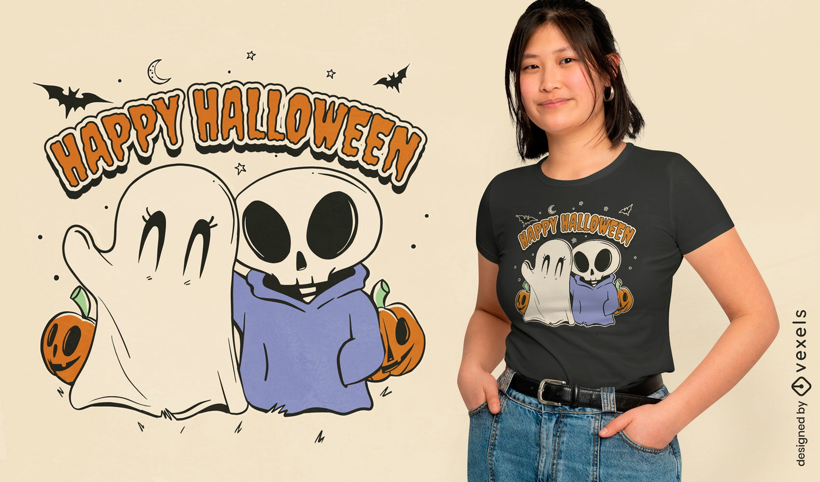 Diseño de camiseta de monstruos de feliz halloween