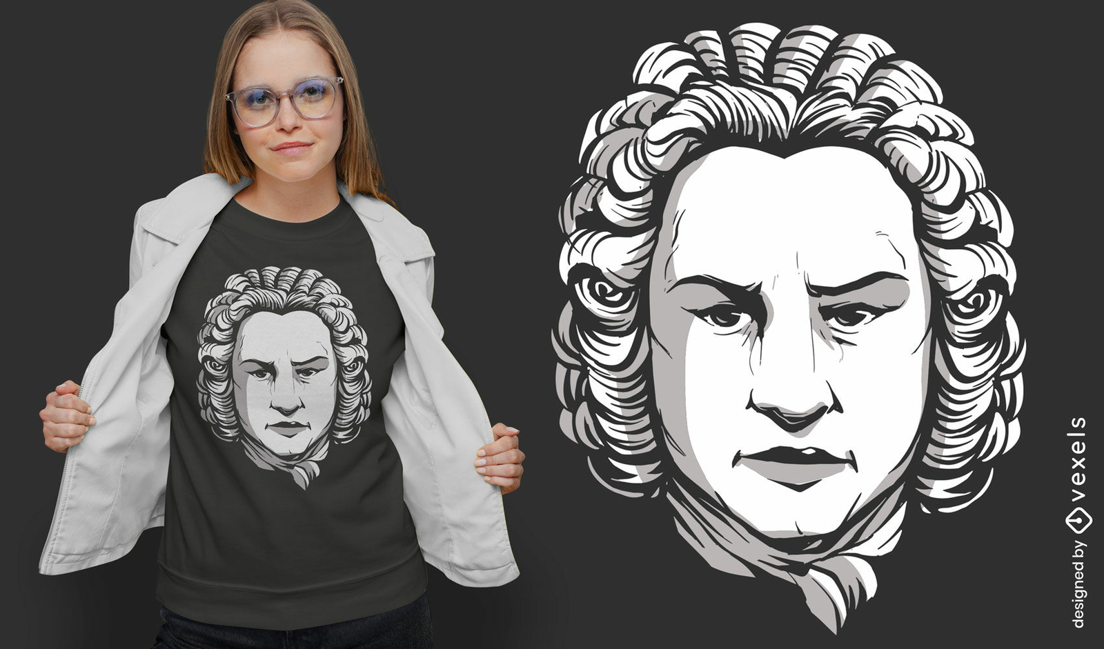 Diseño de camiseta de dibujos animados de músico de bach