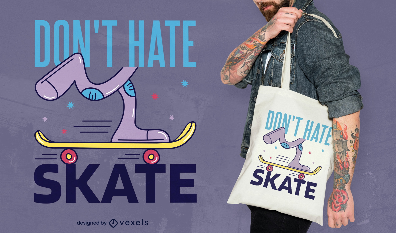 Cartoon legs skateboarding tote bag design