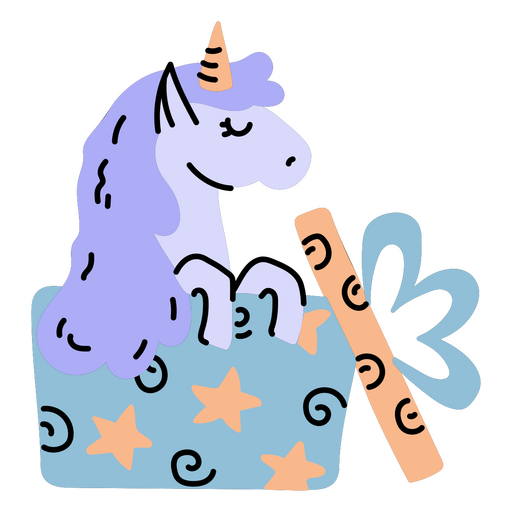 Presente de doodle de unicórnio de aniversário Desenho PNG