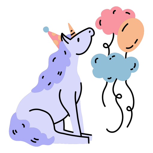 Globos de doodle de unicornio de cumpleaños Diseño PNG